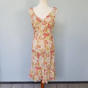 CAbi Paisley Ruffle Sheath Dress 302 Green 8 NEW